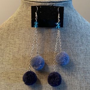 Blue Pom Pom Pierced Earrings